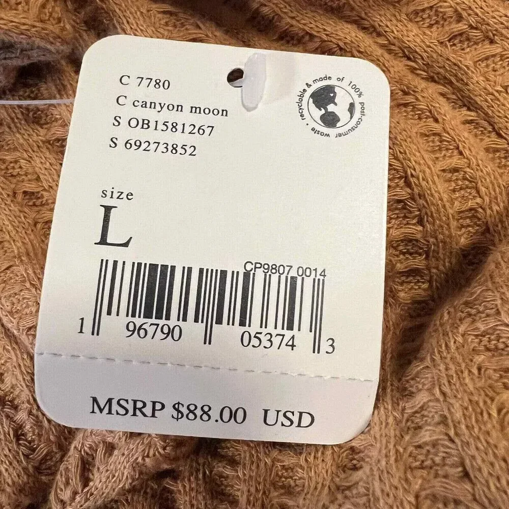 Free People Orange Juicy Long Sleeve Thermal Top Oversized Split‎ Back Large New